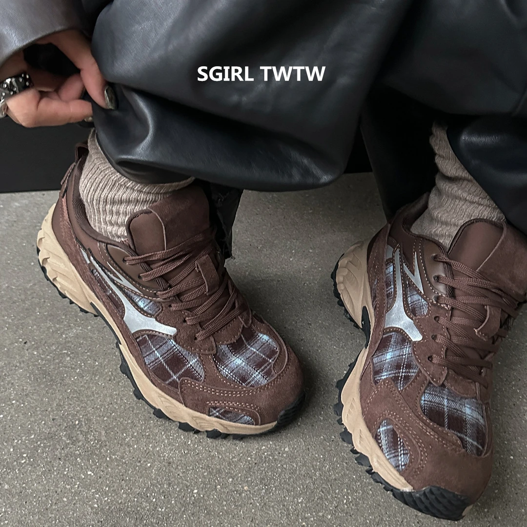 SGIRL TWTW2025年秋季新款超酷格子布厚底时尚休闲鞋老爹鞋女鞋潮