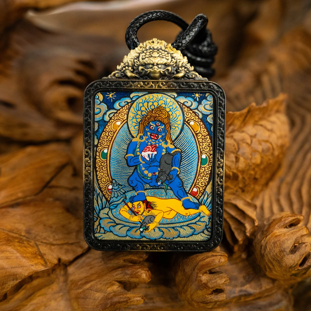 唐卡吊坠手绘唐卡纯手工纯手绘真品挂绳文玩配饰藏传文玩黑财神