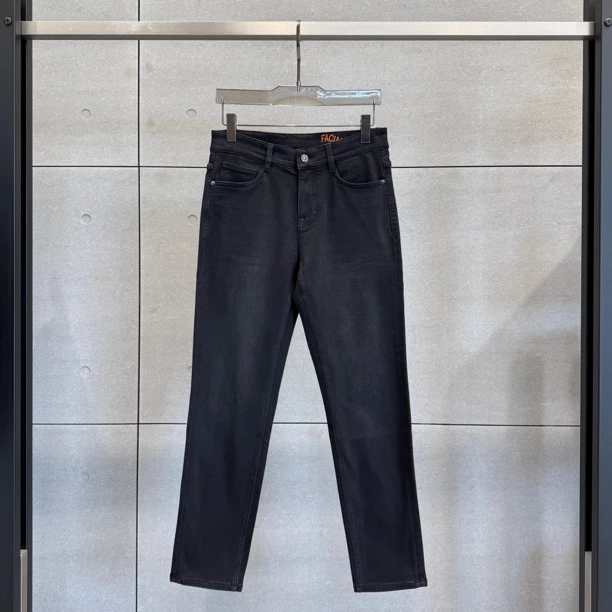 冬季深灰色加绒牛仔裤男士修身直筒弹力百搭休闲潮流长裤子