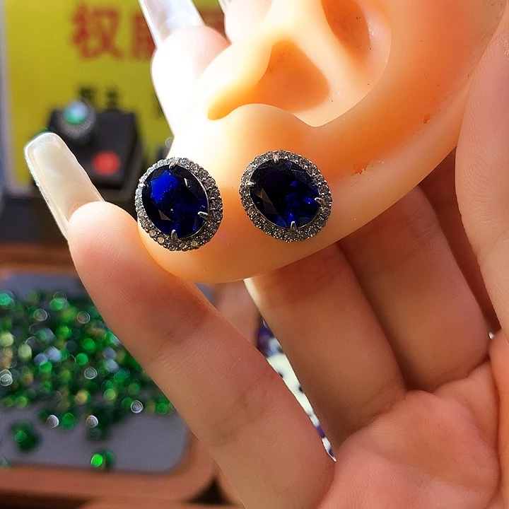蓝宝石耳饰银S925镶嵌