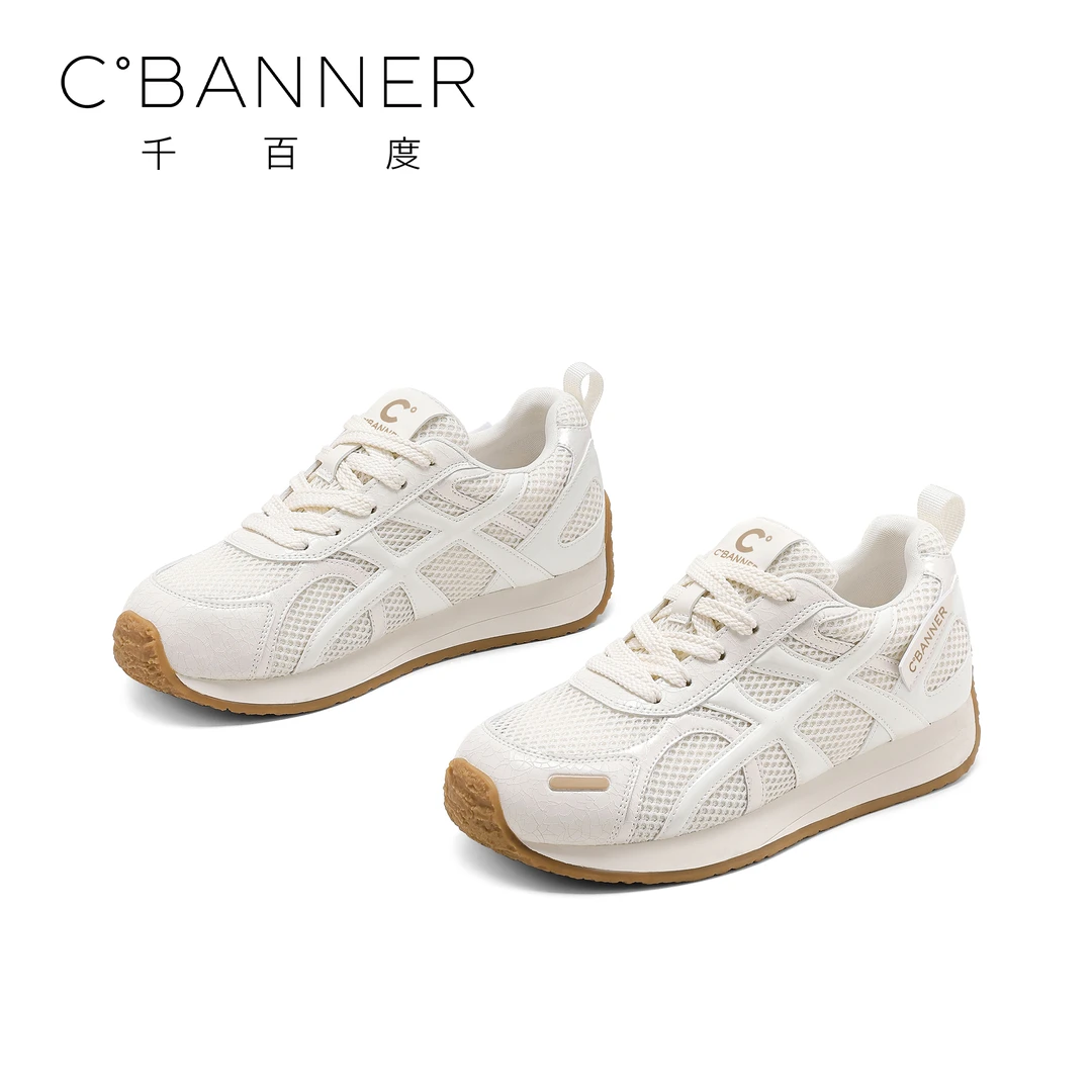C.BANNER/千百度厚底阿甘鞋2025新款潮流网面透气舒适百搭运动鞋
