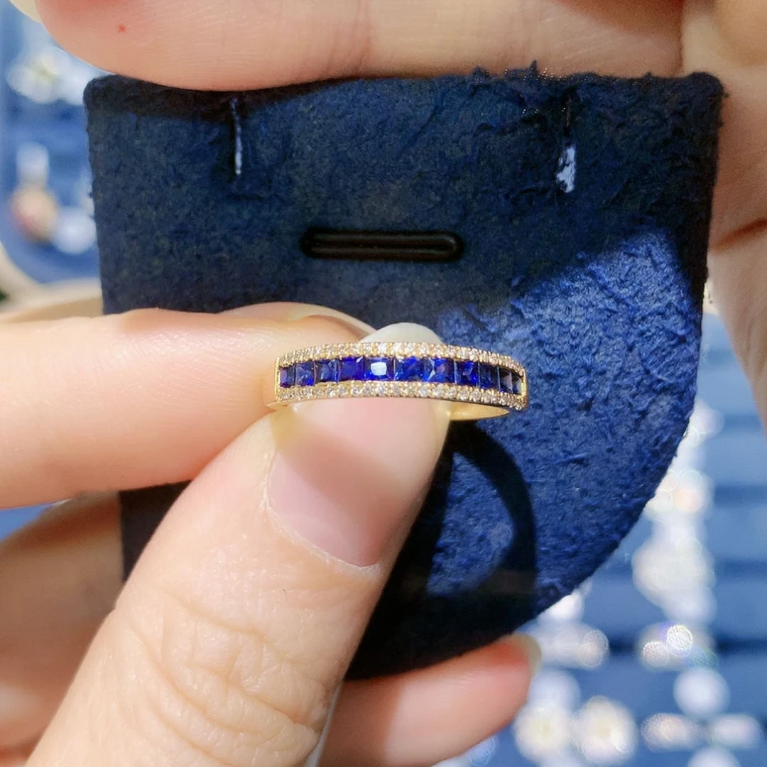 【闪购商品】戒指蓝宝石18K金镶嵌排戒