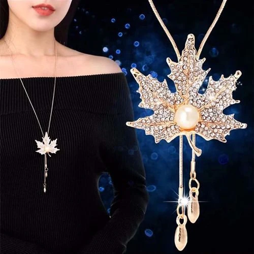 日韩时尚流苏配饰毛衣链长款枫树叶项链女气质复古简约秋冬饰品