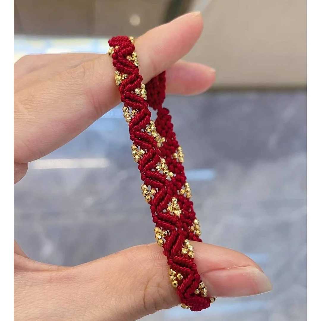 【富萌主专属】18k金DIY编织镭射爆闪珠红绳