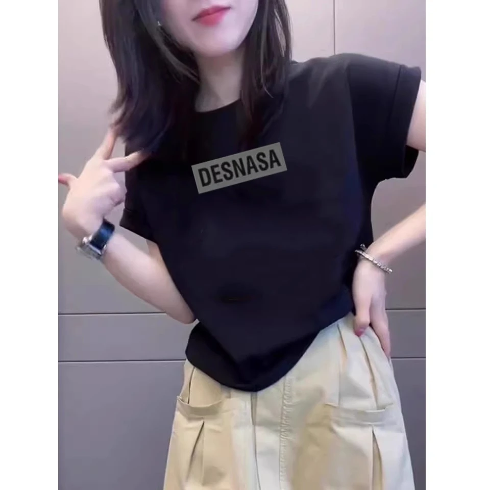 黑色短袖t恤2025夏季字母印花新款潮牌休闲宽松百搭黑色体恤上衣