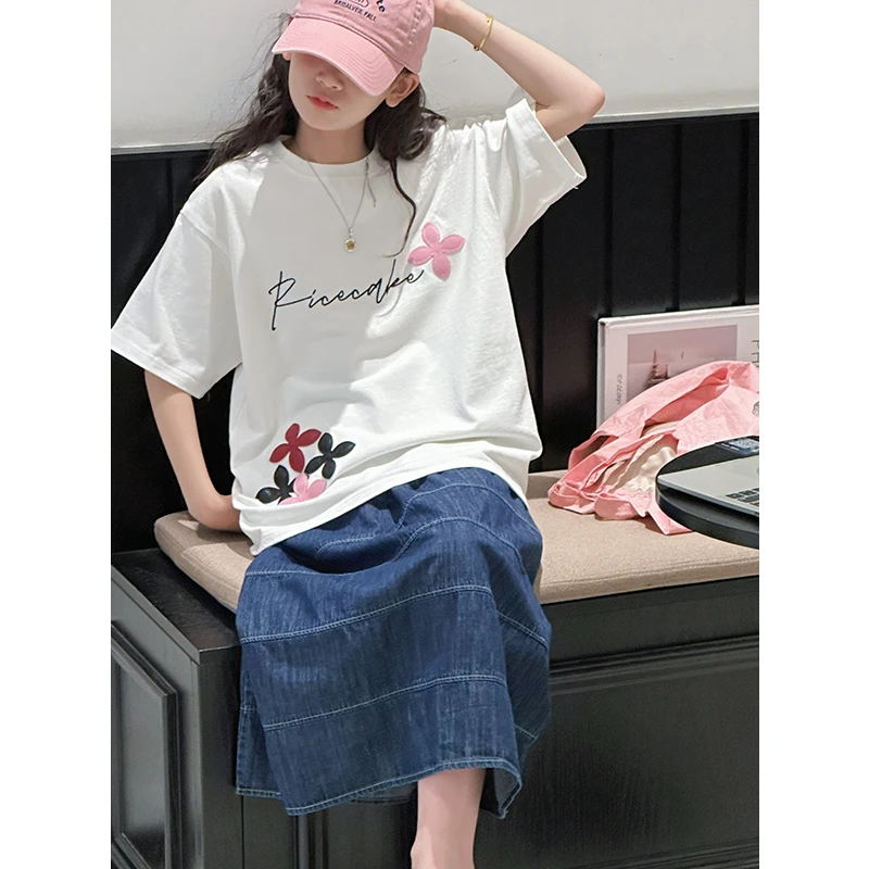 K29228韩系女童T恤短袖夏装儿童上衣2025新款休闲女大童宽松衣服t