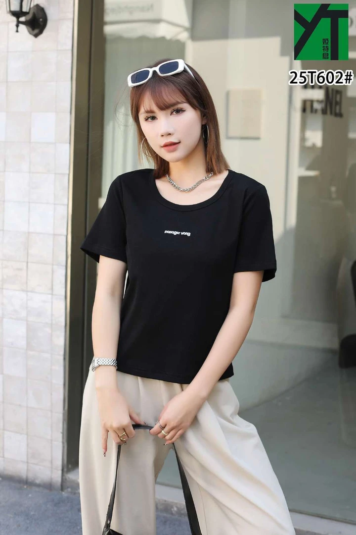 字母学院风印花短袖短款INS风T恤纯色圆领山系lulu风