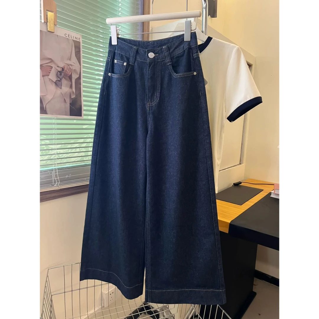 Q40阔腿牛仔裤女2025夏新款韩版高腰显瘦百搭宽松直筒拖地休闲裤