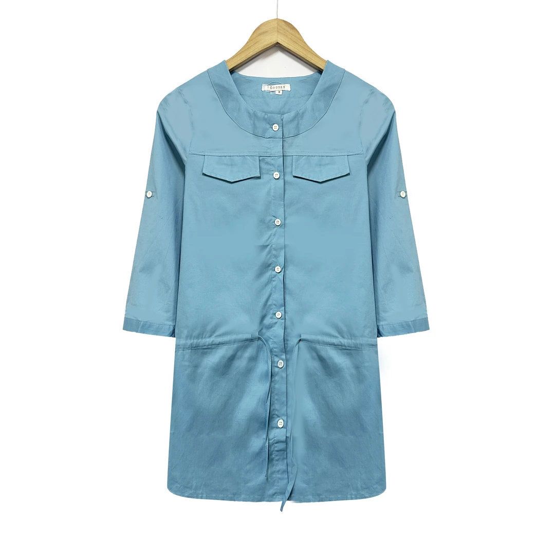 春夏新品！女士圆领收腰系带衬衫连衣裙F16