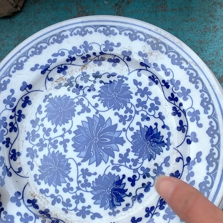 摆件景德镇陶瓷缠枝莲平盘8寸