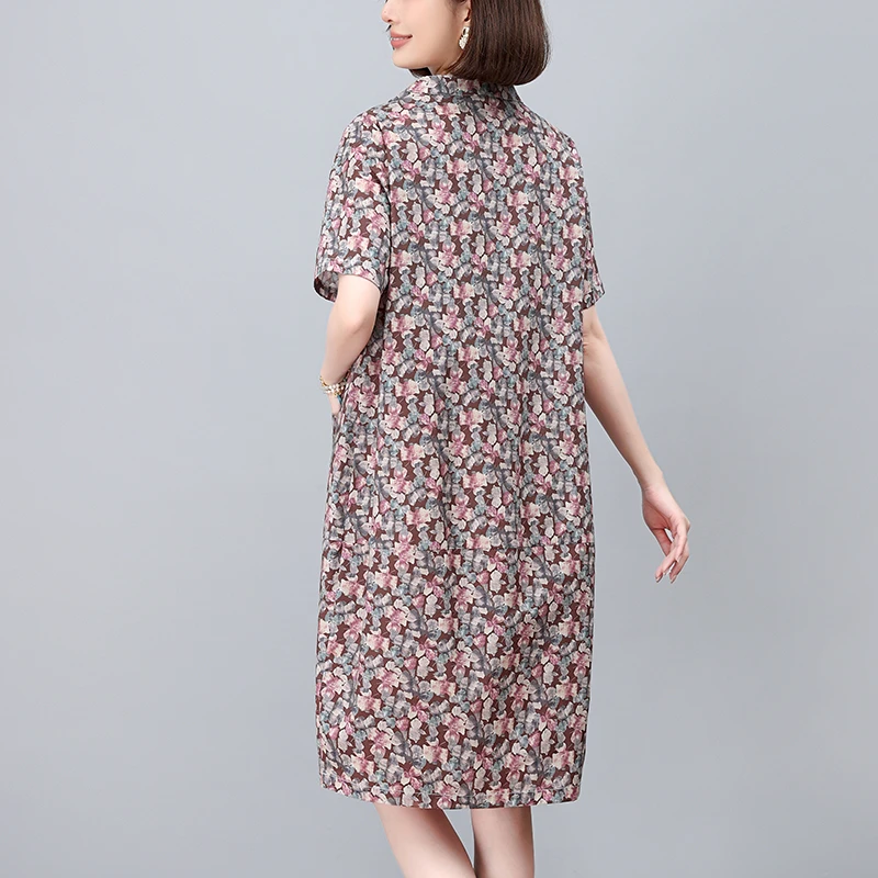 纯棉连衣裙女2025新款夏季气质大码女装直筒裙显瘦棉麻风妈妈裙子