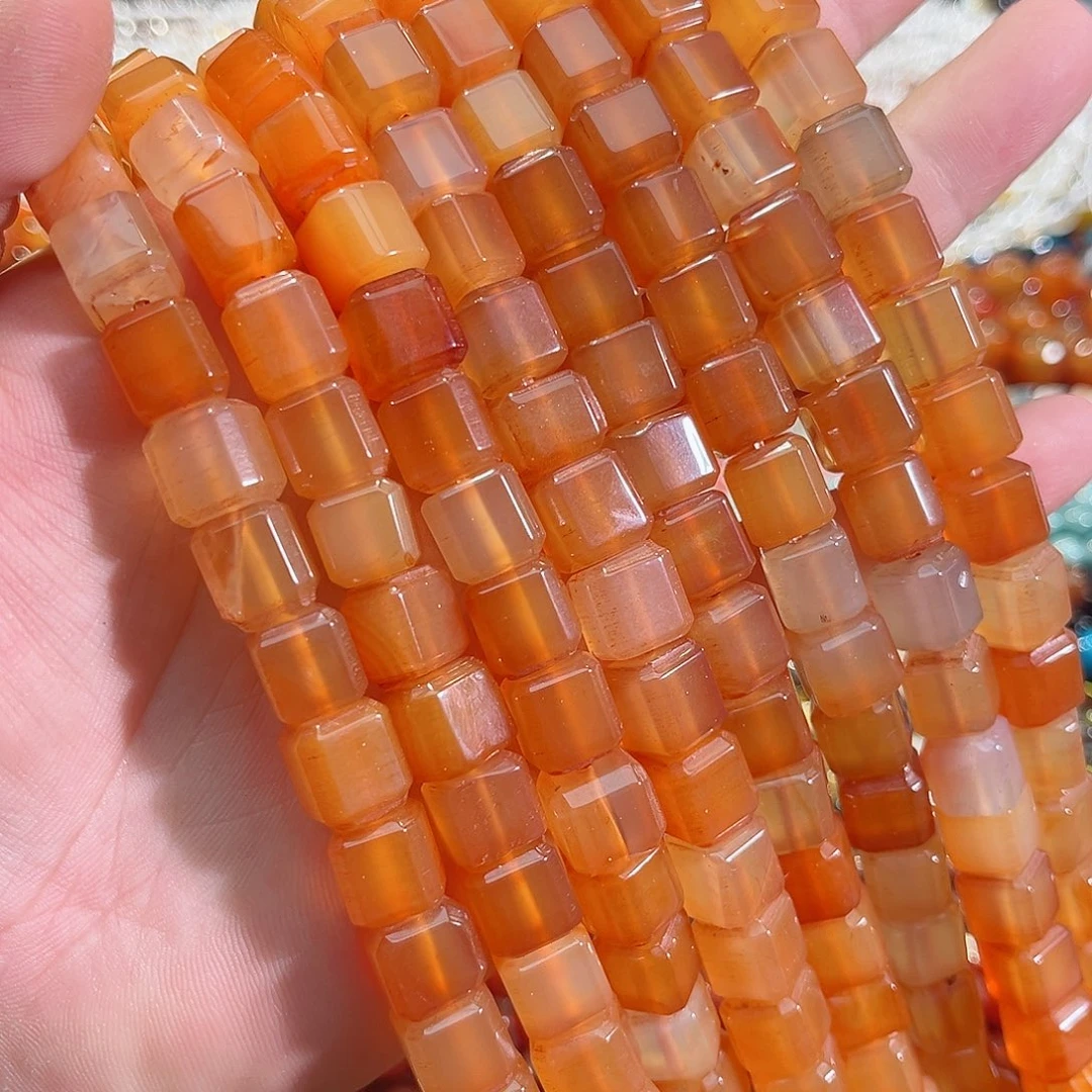 玛瑙/玉髓未镶嵌珠宝半成品粉盐源方糖一条10mm
