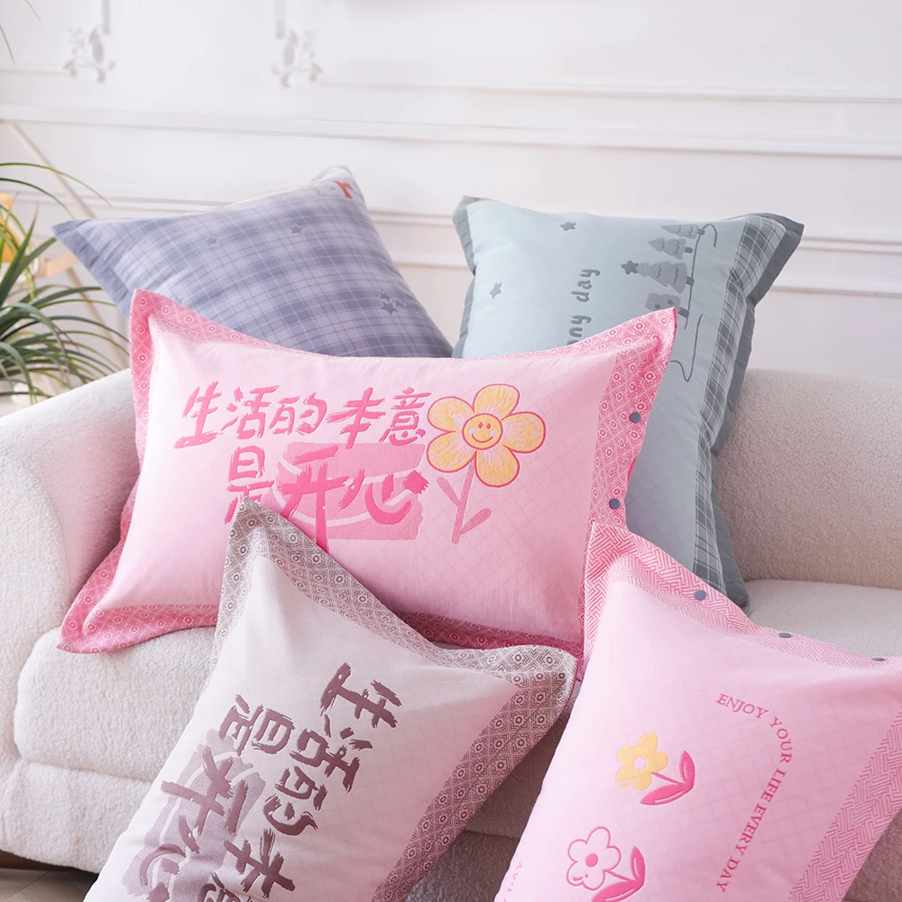 高支按扣纯棉纱布枕套一对装全包不脱落枕头套成人家用全棉枕芯套