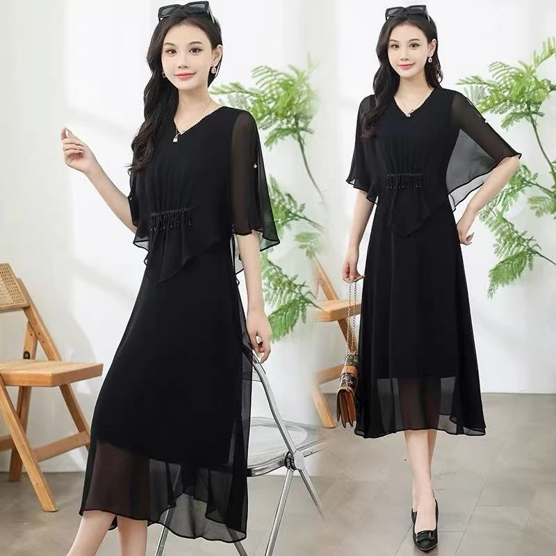 F312 时尚减龄纯色连衣裙2025新款气质减龄女神范遮肚子显瘦A字裙