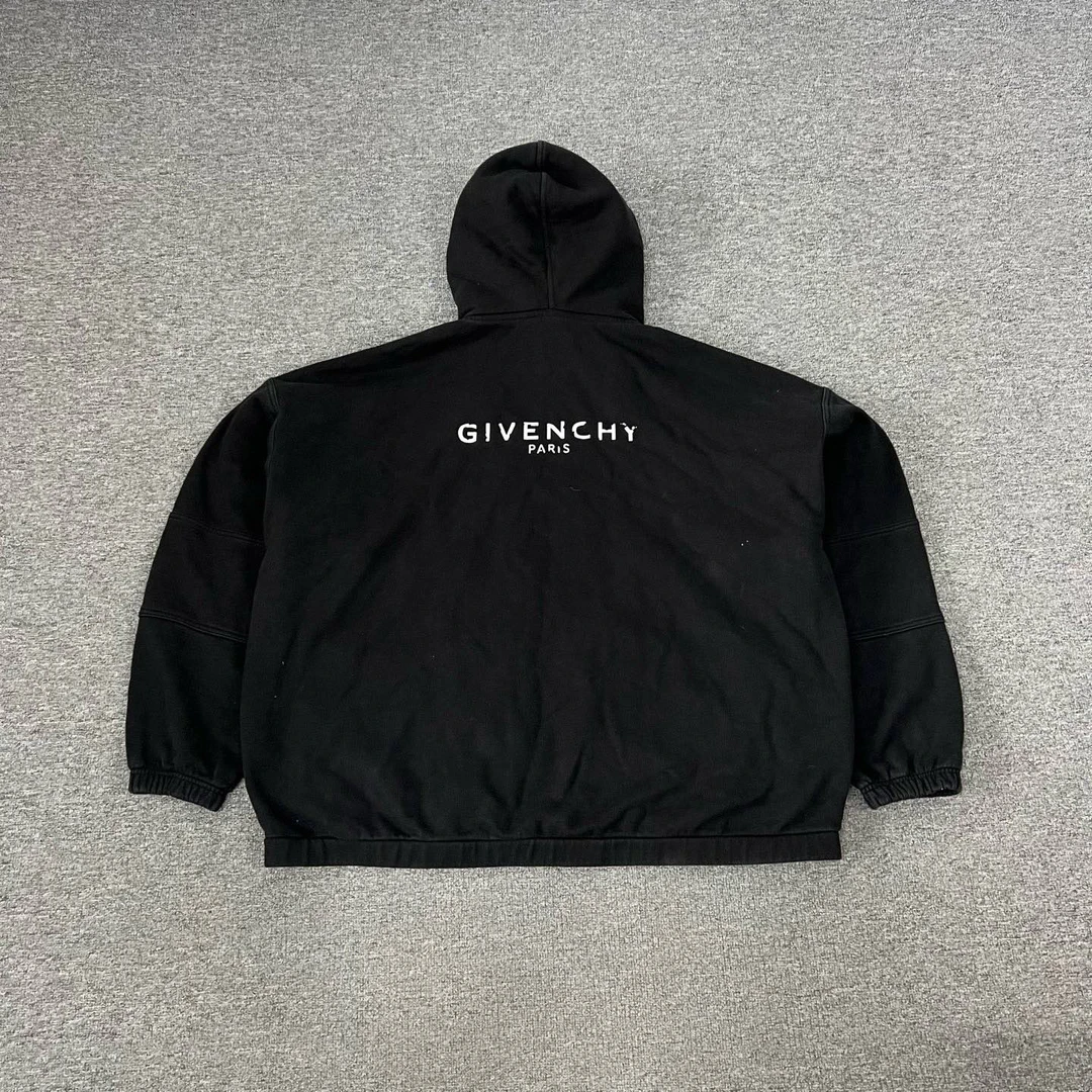 99新 Givenchy/纪梵希 背后破坏字母Logo 做旧廓形拉链帽衫 M码