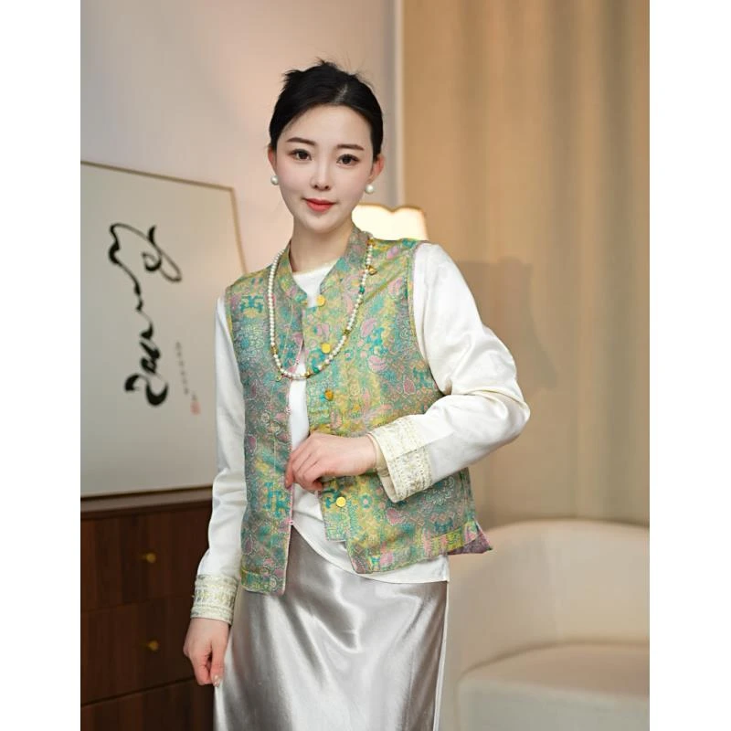 CHUNTIAN/李李国风【彩宝相】新中式宋锦提花双面双穿单层马甲