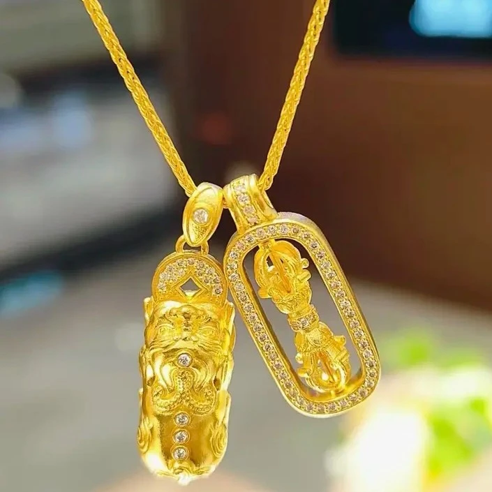 铜合金项链 貔貅金刚杵金色锁骨链
