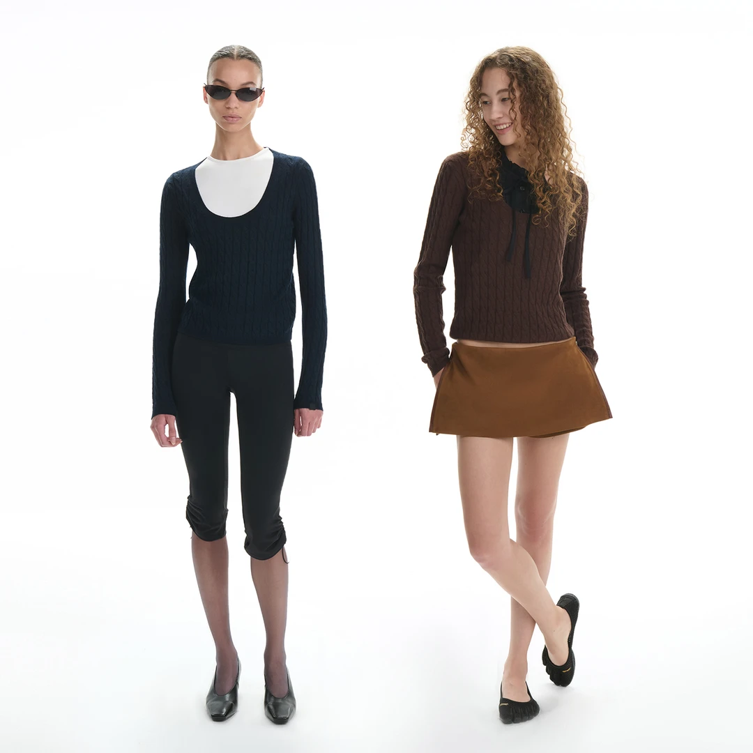 RA everyday 轻松U领麻花羊毛针织衫 藏蓝/咖色