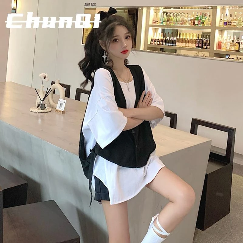 淳启夏季新款时尚减龄盐系轻熟小个子显高炸街马甲两件套装女时尚