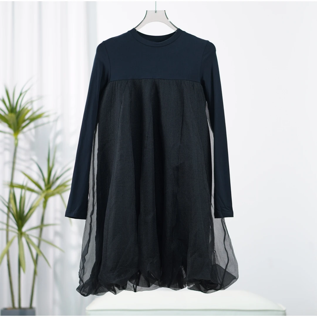 尚系列  S717 女装秋网纱拼接设计感连衣裙黑色FW14R55