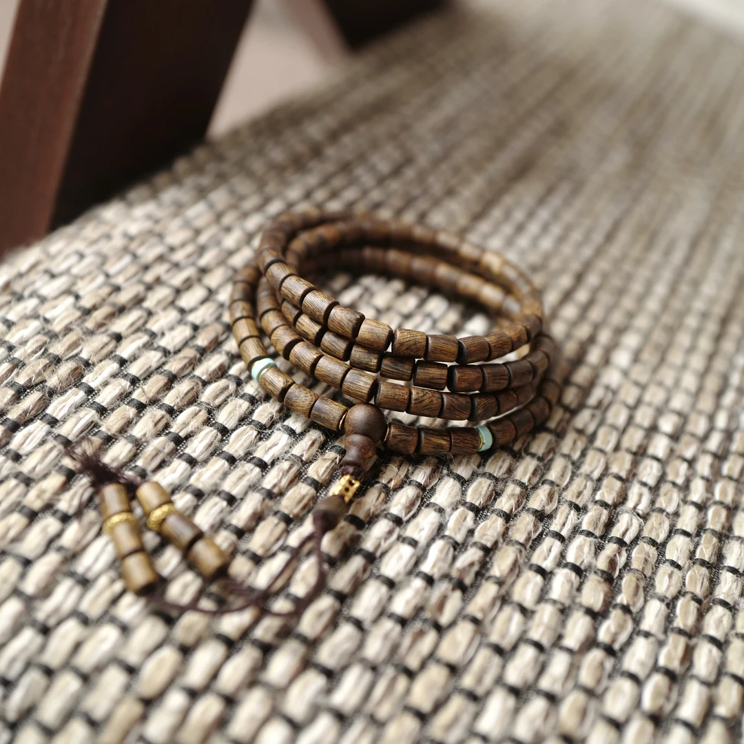 沉香18K奇楠沉香桶珠长链