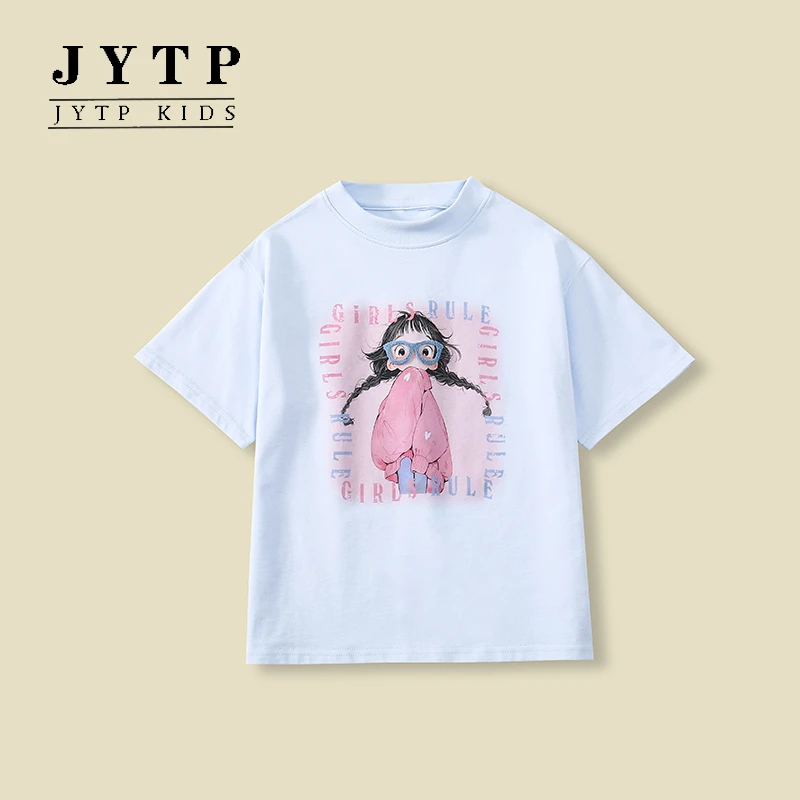 夏季新款女孩短袖休闲宽松洋气童装舒适中大童T恤zb5499简约童品