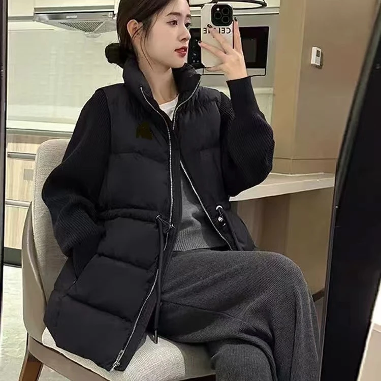 针织袖修身羽绒外套