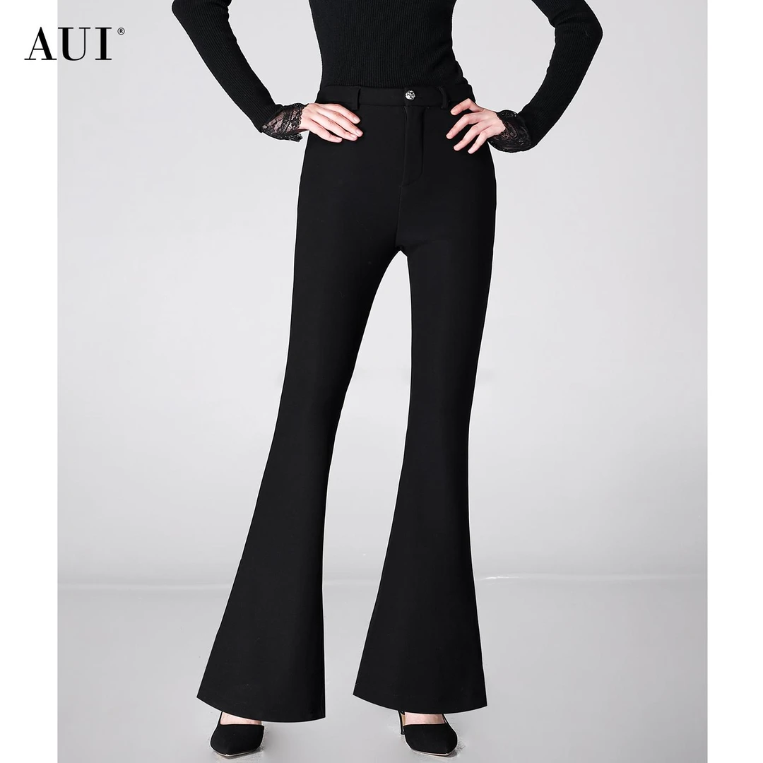 【宠粉专属】AUI黑色职业御姐气质微喇裤休闲长裤-24D077229