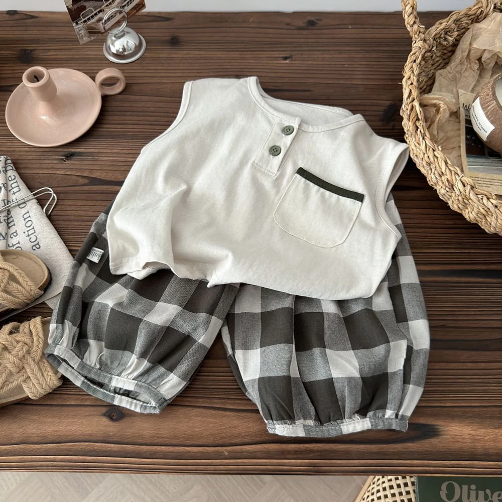 儿童撞色背心套装百搭男女童夏季薄款背心韩版休闲短裤两件套