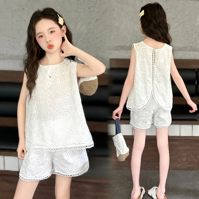 女童蕾丝短裤套装夏季韩版女孩两件套中大儿童休闲童装衣服夏装