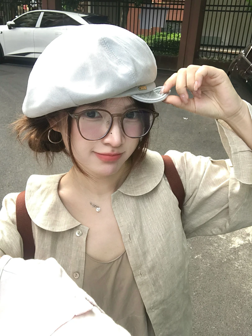 陈哈哈云朵慕斯~小韩系百搭显脸小浅蓝八角帽画家帽云朵贝雷帽