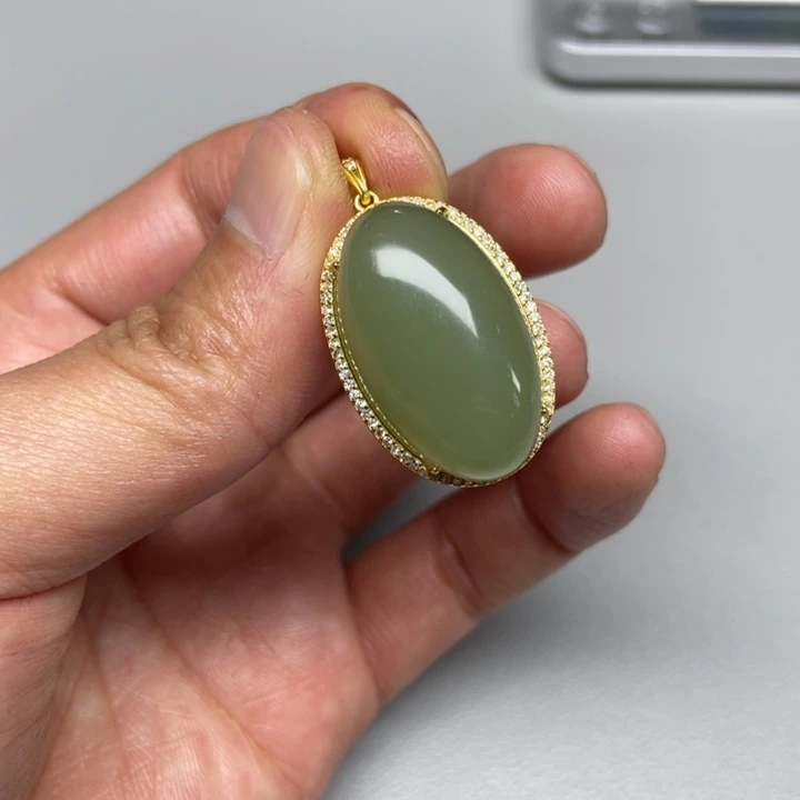 和田玉吊坠(不含链)银S925镶嵌