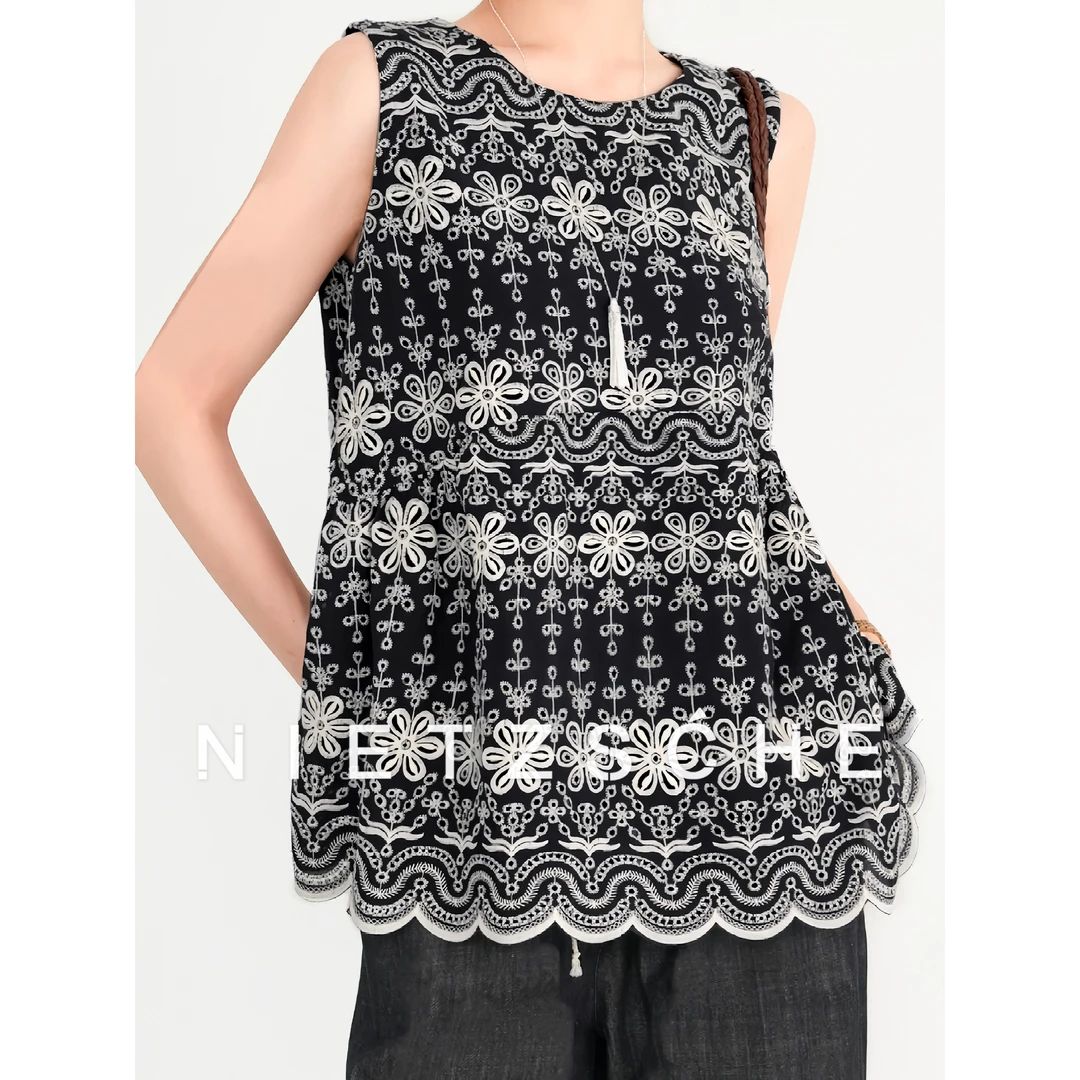 Nietzsche｜麻豆｜重工刺绣 蕾丝钩花松弛感老钱显瘦背心上衣61839