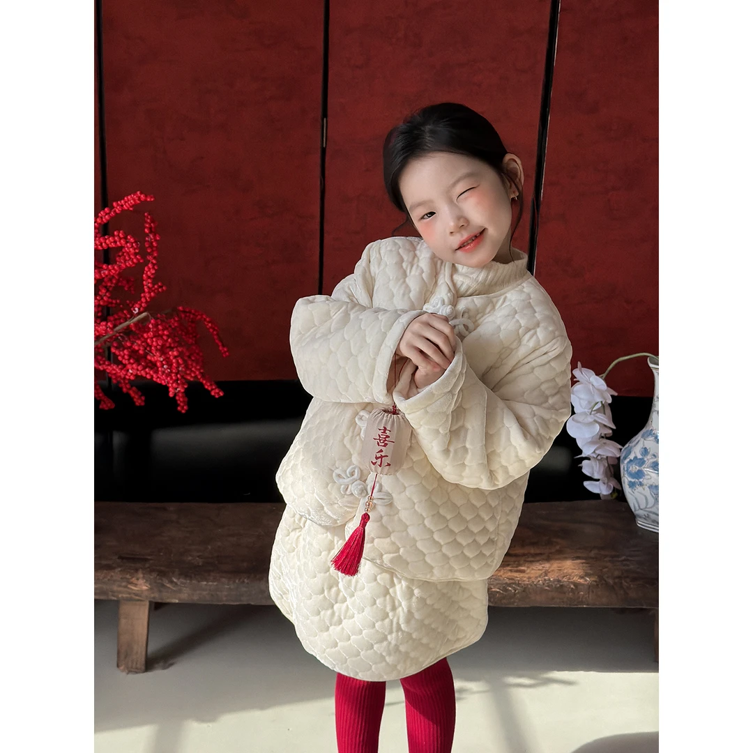 Harper kids 韩版新中式儿童小香风棉服半身裙两件套 H25D021126