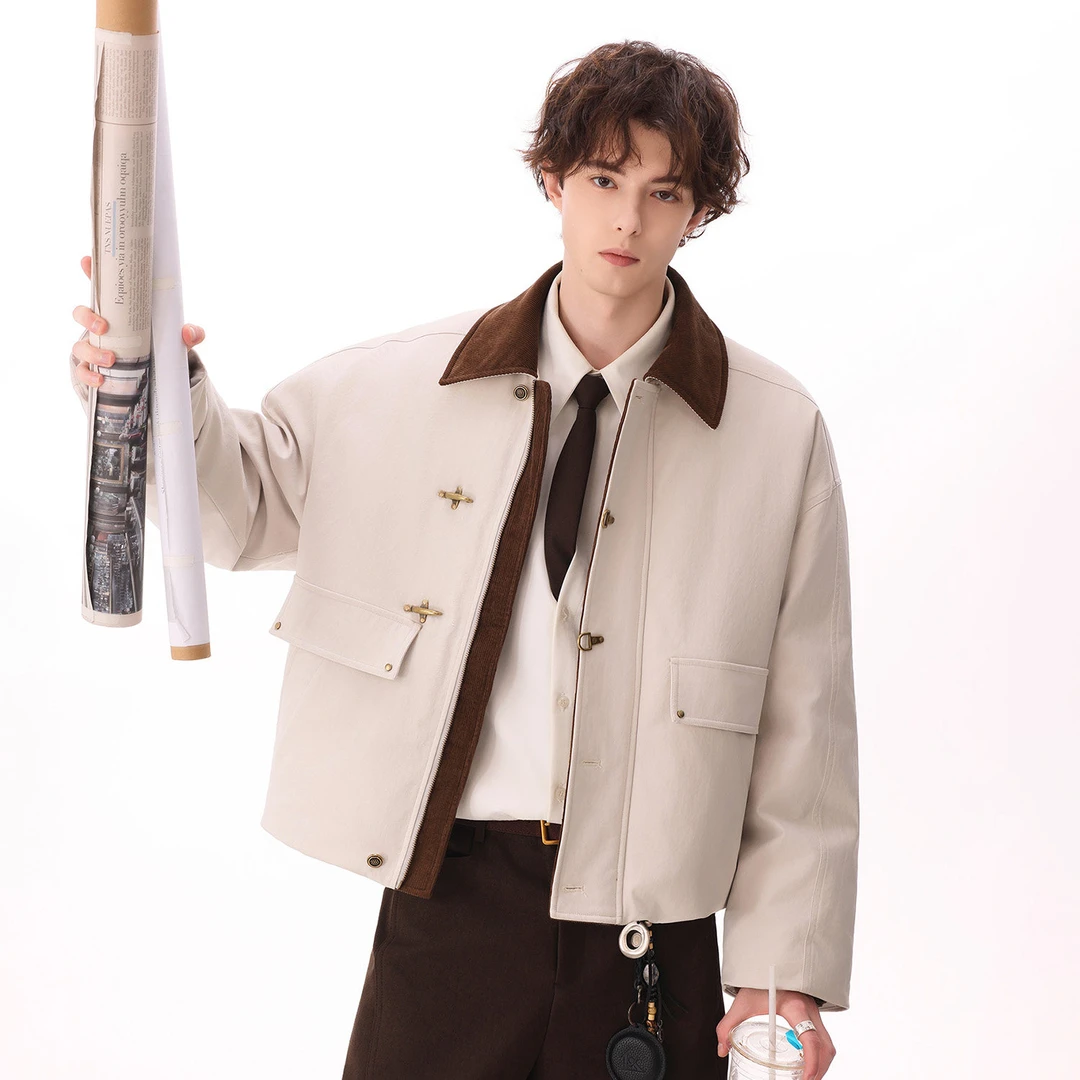 CHOR冬季新款灯芯绒拼接工装手塞棉时尚高级感男士休闲棉服外套潮