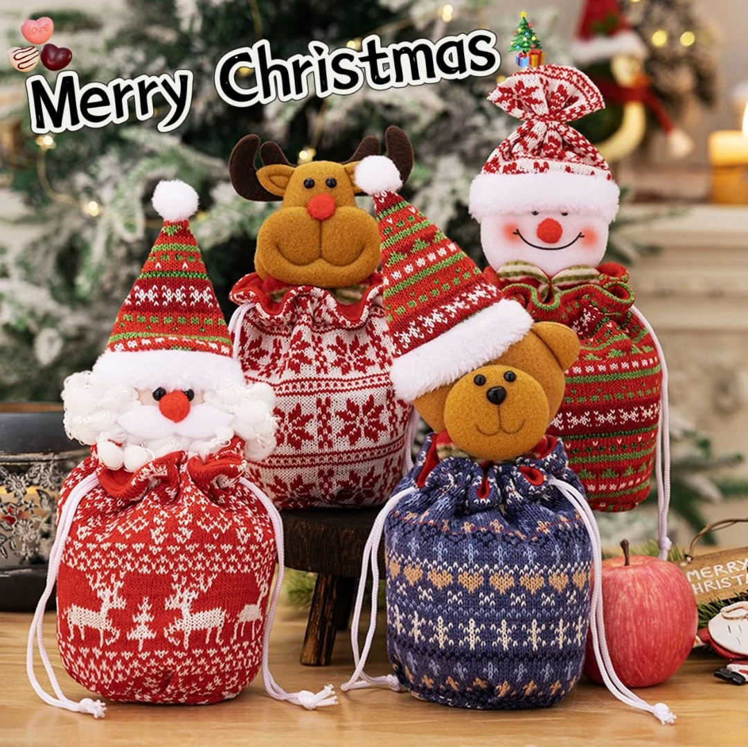 圣诞节礼品袋平安夜圣诞节平安儿童礼物糖果圣诞老人苹果袋针织袋