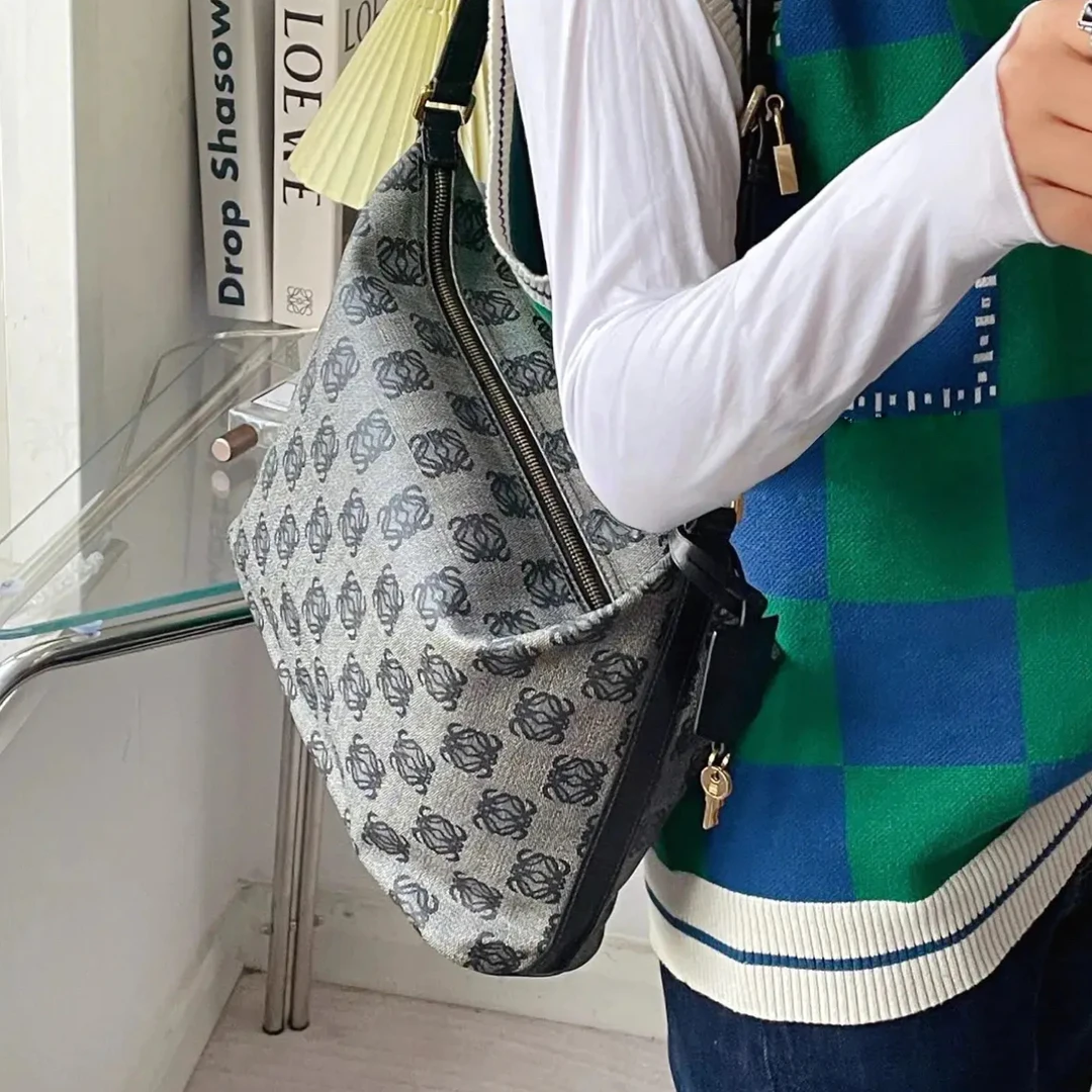 95新 LOEWE/罗意威 金锁稀有款单肩hobo饭盒腋下包27739327