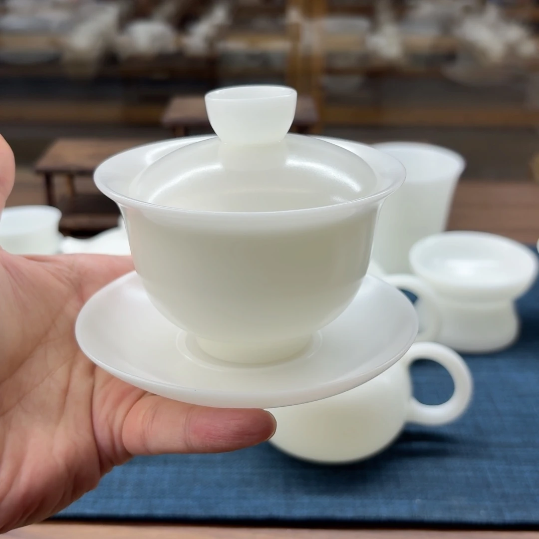 素烧璞玉冰种玉瓷茶具