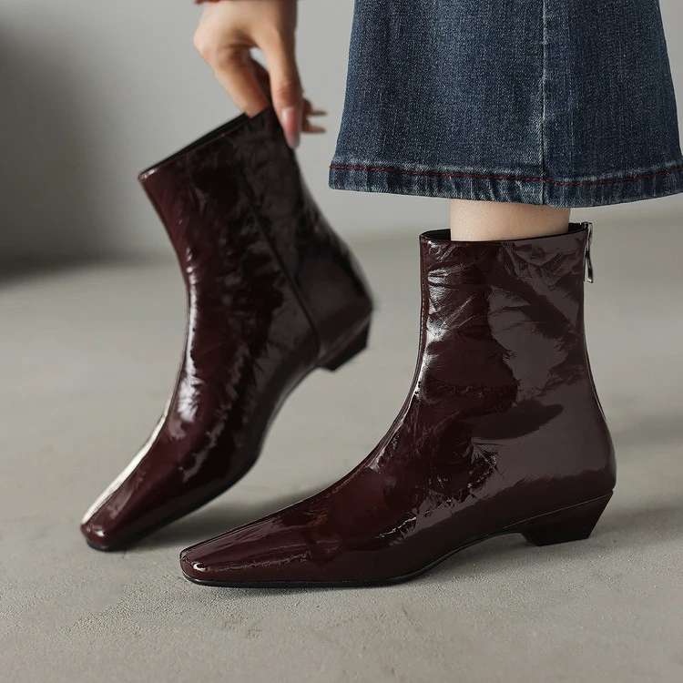 羊皮~3cm秋冬新款低跟短靴女加绒保暖切尔西靴短筒后拉链真皮女靴