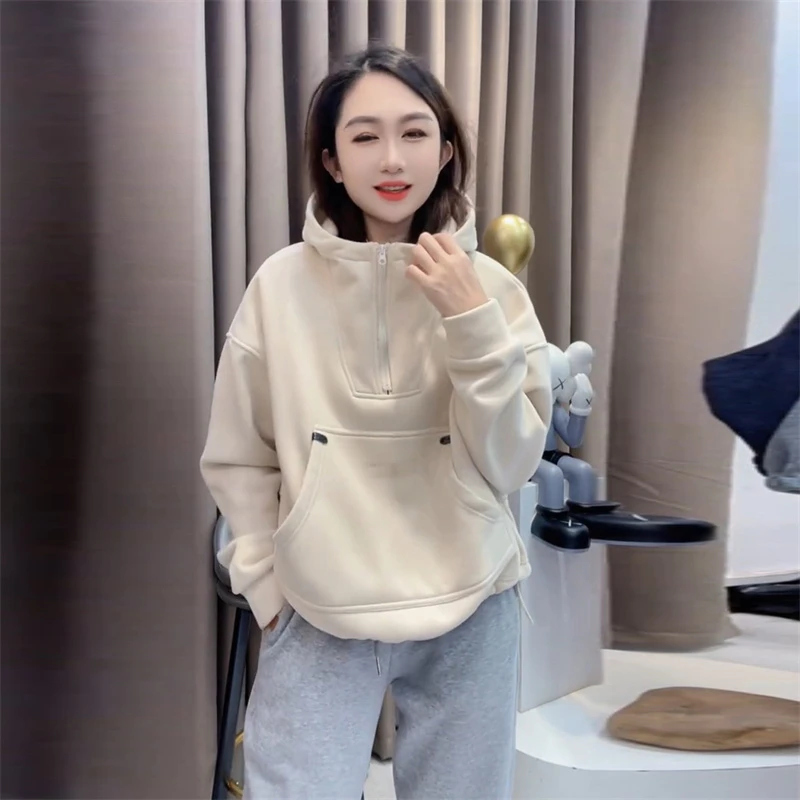 休闲半拉链连帽纯色卫衣女2025秋季新款漂亮时尚百搭长袖时髦卫衣