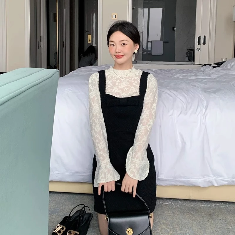 复古小香风黑色收腰背心裙女秋冬新款高腰显瘦连衣裙女Z3C61