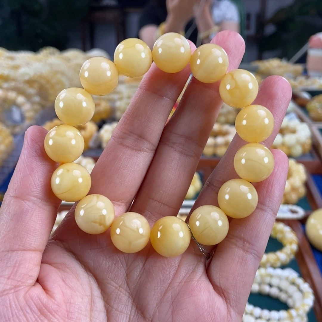 琥珀未镶嵌珠宝奇石13+白花蜡圆珠21.7