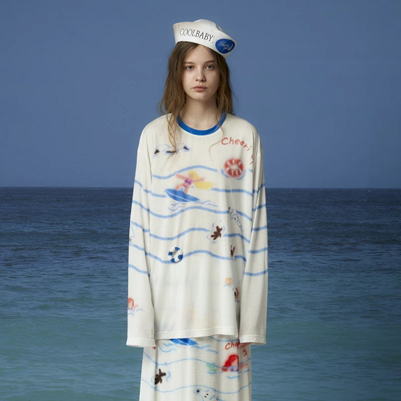 CHEERi UPi沙滩派对条纹长袖TEE