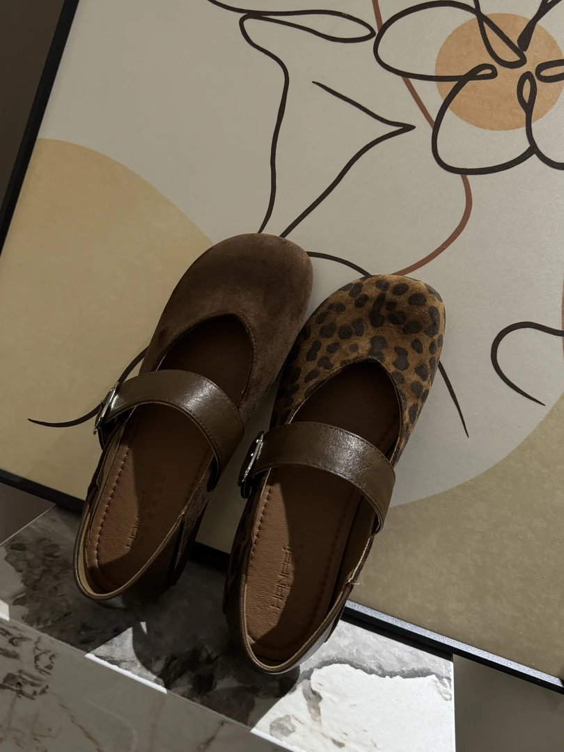 宿慕SUMU 豹纹玛丽珍鞋2025新款9-13舒适透气百搭浅口奶奶鞋80