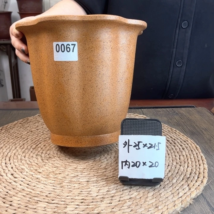 紫砂花盆柴烧大号奎口八方0067