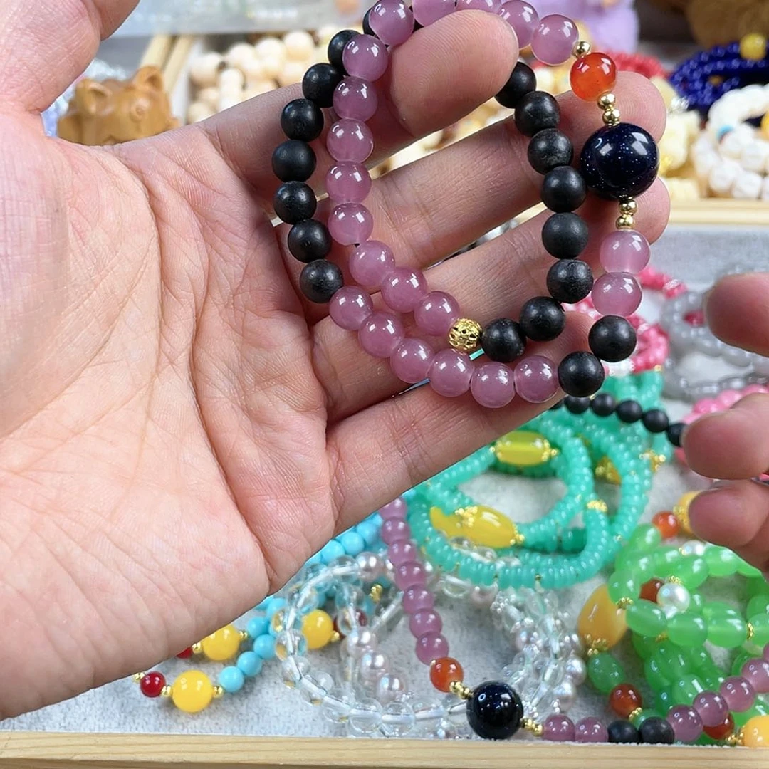 檀香木手串银S925镀金镶嵌