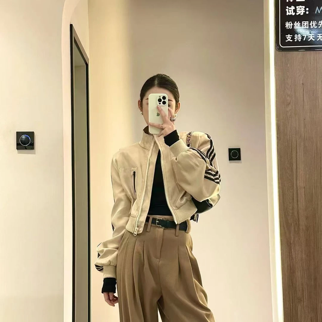 2025秋季新款短外套时尚百搭休闲时髦机车立领口袋夹克小个子上衣