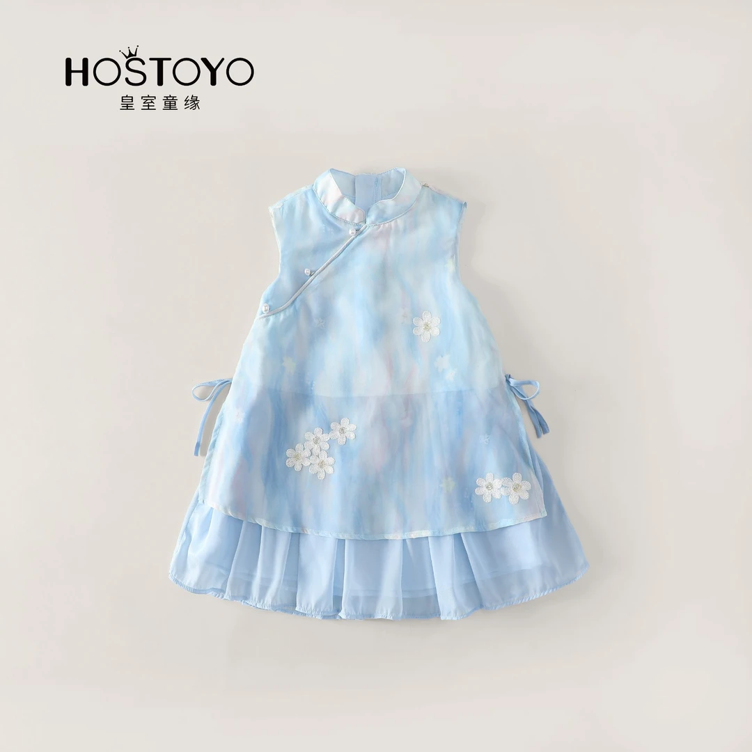 【皇室童缘】2025夏季蓝色新中式风格百搭连衣裙17630470106