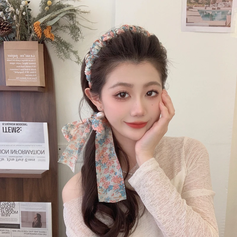 百搭田园小碎花！新款碎花飘带发箍甜妹氛围发箍蓬松高颅顶头箍