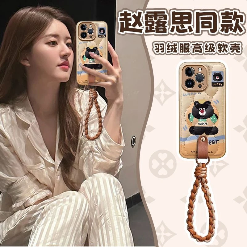 小黑熊苹果16pro手机壳高颜值颜控iphone15plus超火14卡通13新款